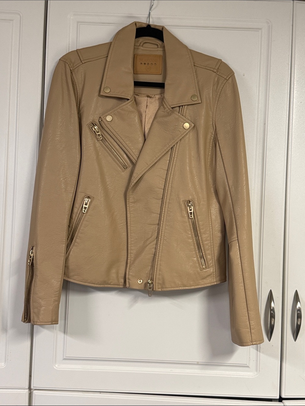 Blank NYC Taupe Faux Leather Moto Jacket